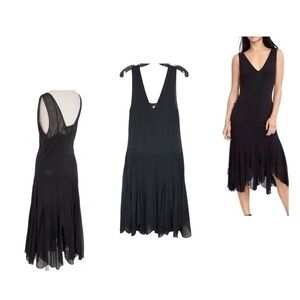 Polo Ralph Lauren Black V Neck Handkerchief Dress Sleeveless 20s Style Medium